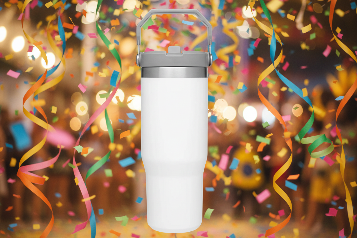 Garrafa Flip Straw Alça Superior e Canudo 900ml - Branco