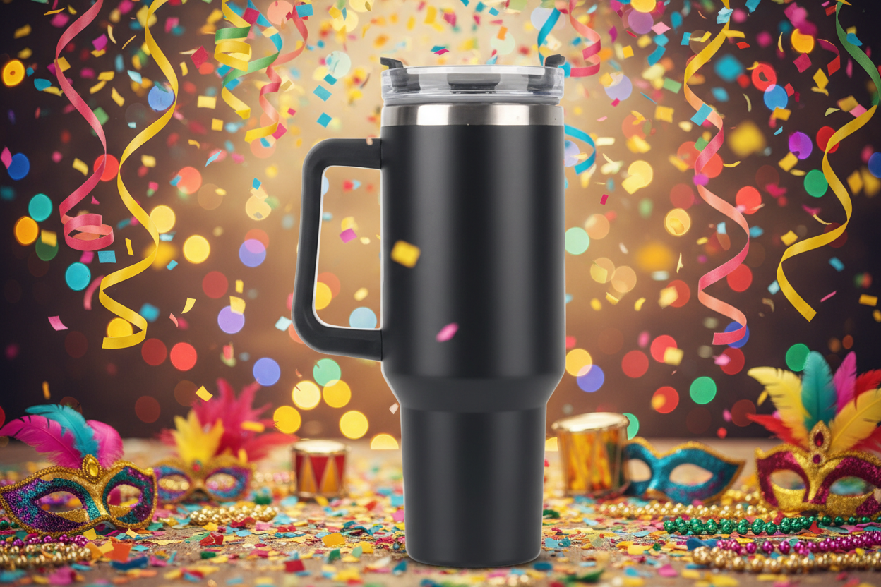 Caneca (1200 ml) Térmica Inox com Alça e Canudo - Preto