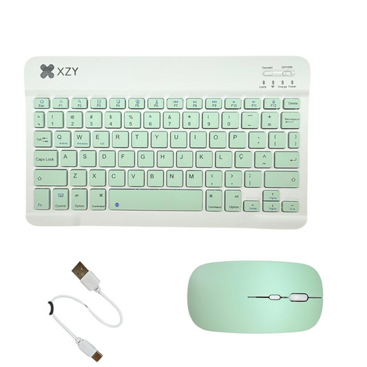 Kit Teclado + Mouse Sem Fio Bluetooth - VERDE CLARO