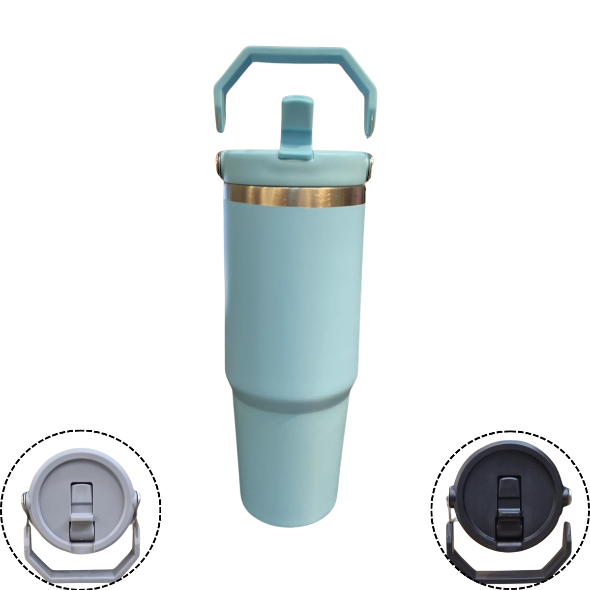 Garrafa Flip Straw Alça Superior e Canudo 900ml - Azul Bebê