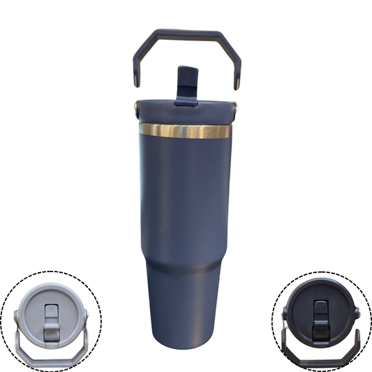 Garrafa Flip Straw Alça Superior e Canudo 900ml Azul Marinho