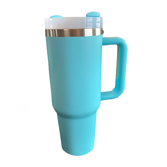 Caneca (1200 ml) Térmica Inox com Alça e Canudo - Azul Bebê