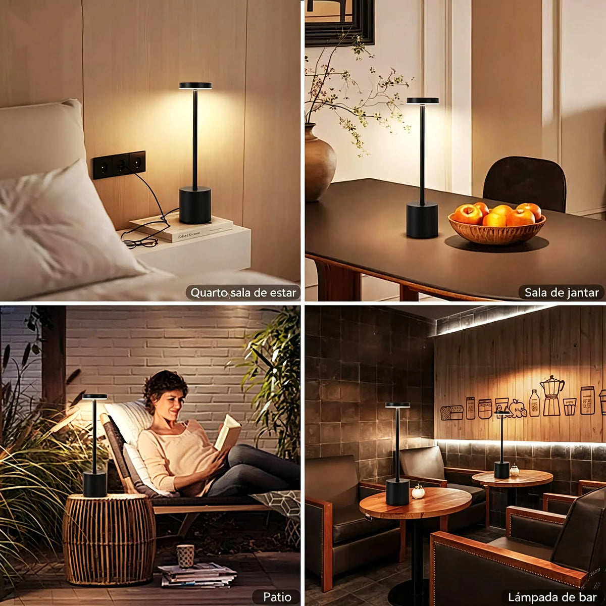 Luminária de mesa minimalista LED com sensor de toque sem fio (recarregável via USB)