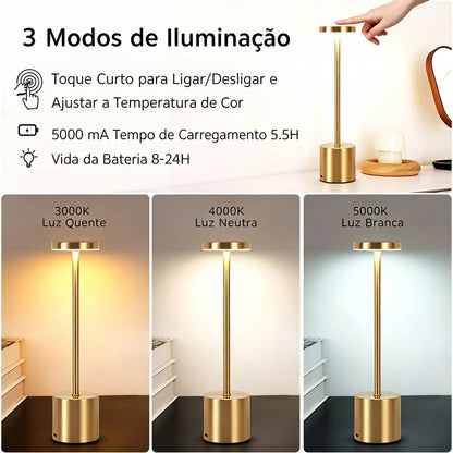 Luminária de mesa minimalista LED com sensor de toque sem fio (recarregável via USB)