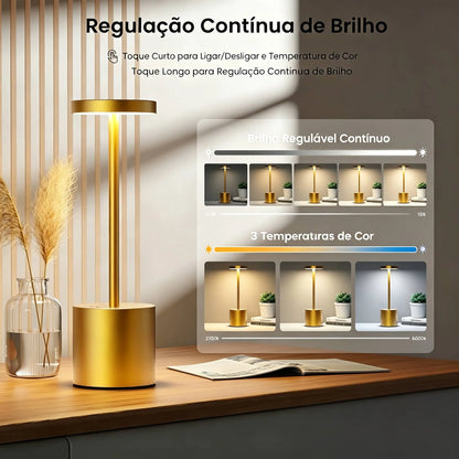 Luminária de mesa minimalista LED com sensor de toque sem fio (recarregável via USB)