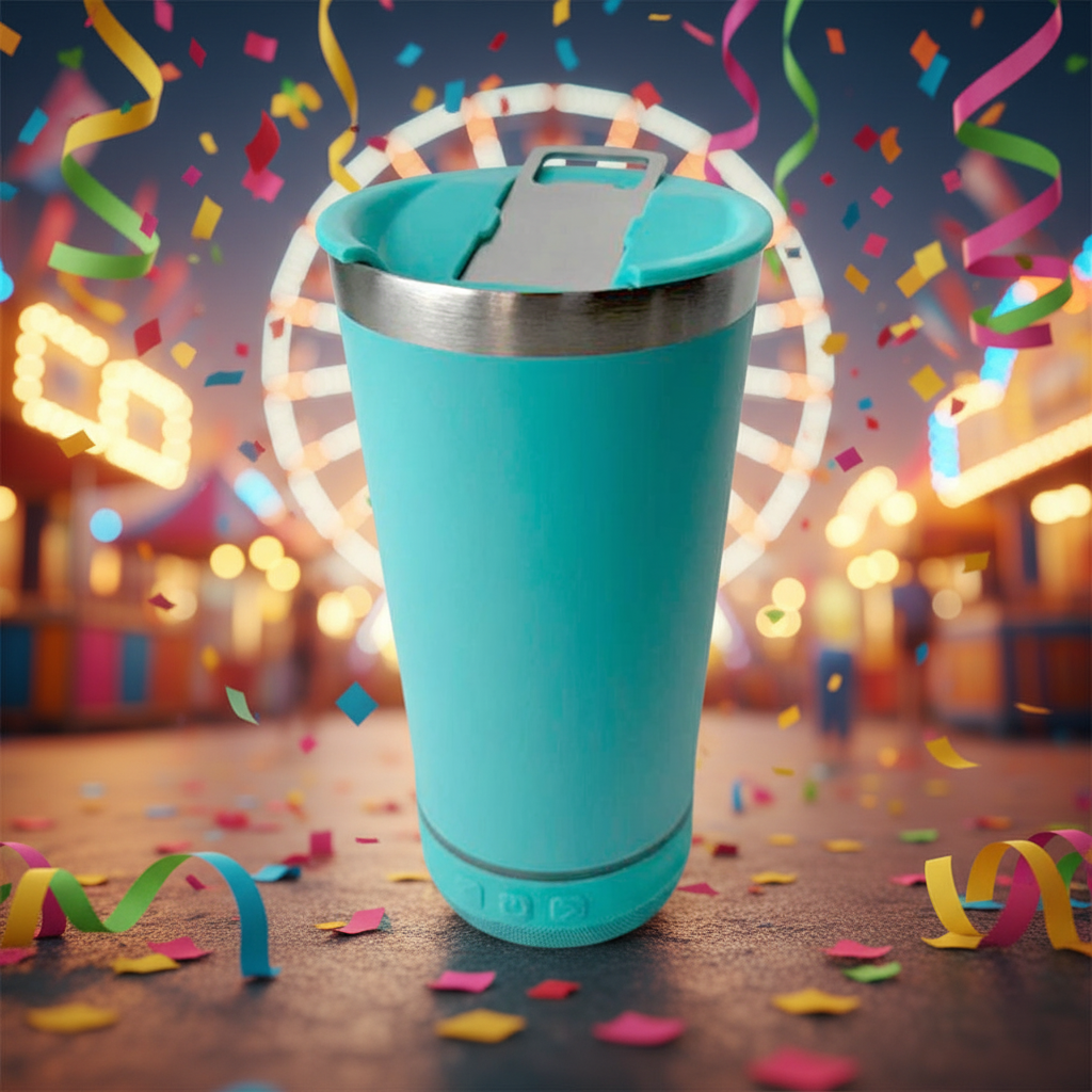 Copo Térmico c/ tampa Som Bluetooth Led 420 ml - Verde Água